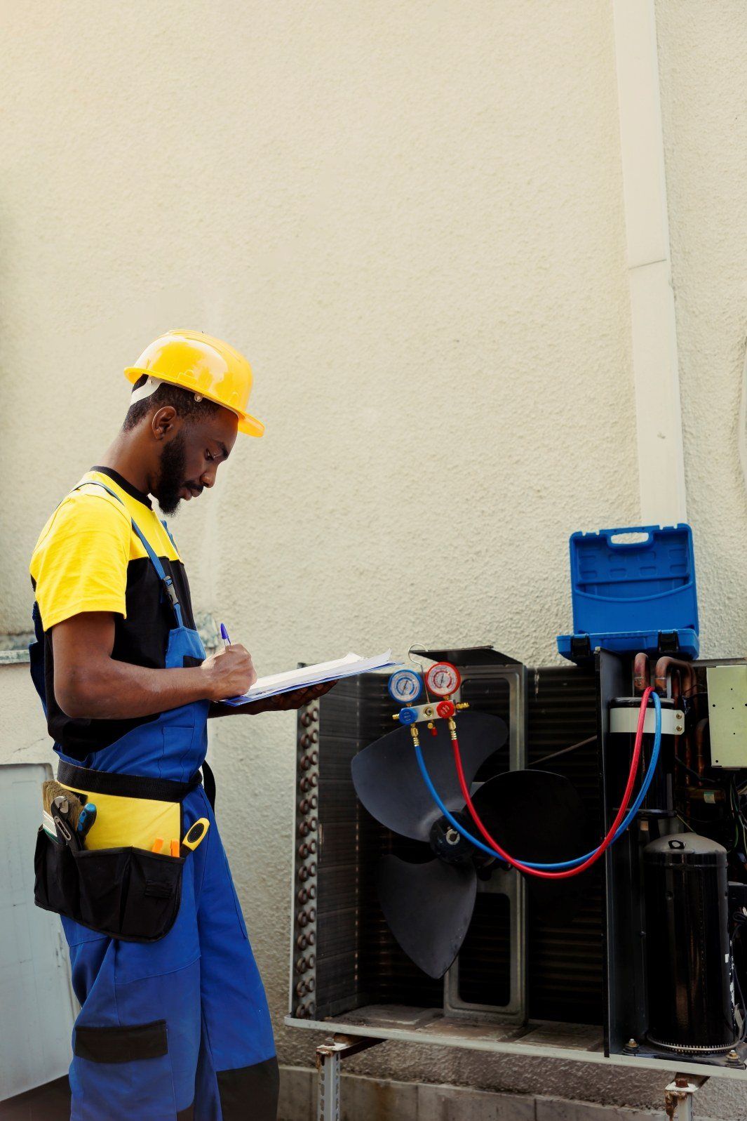 Technicien réalisant des mesures sur site
